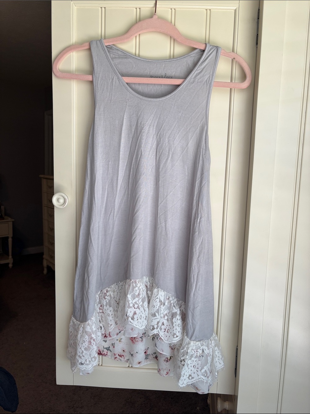 Grace and Lace Ruffle Chiffon Lace High-Low Extender Size Small